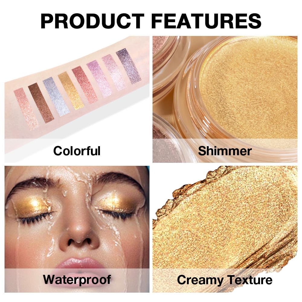 Gold Mousse Single Eyeshadow Palette –Neutral Matte & Shimmer Eyeshadow,Mini Cream Glitter Eye shadow,Long Lasting Highly Pigmented Eye Makeup Compact Travel Siz Eye shadow for Older Women 05#