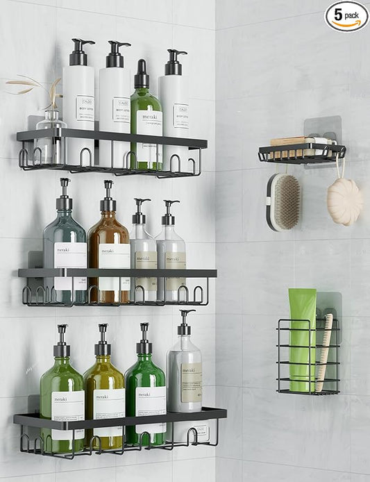 GVY Shower Caddy 5 Pack, Adhesive Shower Organizer Bathroom Shelves,Rustproof Bathroom Organizers and Storage for Home Decor, No Drilling Shower Shelves for Apartment Essentials