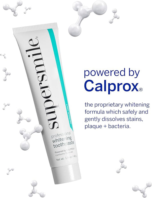 Supersmile Professional Whitening Toothpaste w/Fluoride - Removes Stains & Whitens Teeth 6 Shades - Enamel Strengthening - No Sensitivity - Travel Size (Original Mint, 1.4 Oz) (Pack of 2)