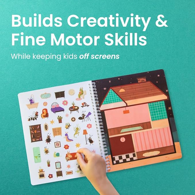 CUPKIN The Life of Busy Bugs Sticker Book, Toddler Sticker Book for Kids, Fun Bugs Toy, Road Trip Essentials, 300+ Girly Stickers with 8 Sticker Scenes and Coloring Pages, Ages 2+