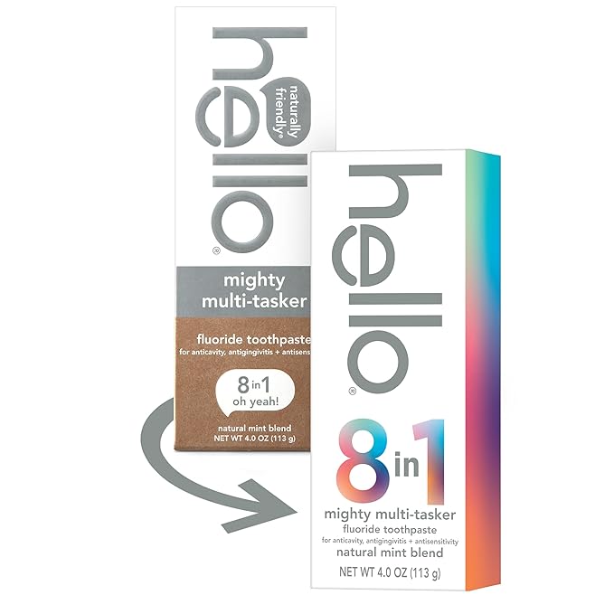 hello Mighty Multitasker Fluoride Toothpaste, 8-in-1 Toothpaste with Minty Flavor, Anticavity, Antigingivitis, Antisensitivity, Strengthens Enamel and Whitens, 4.0 Oz Tube