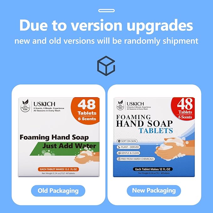 USKICH 48 Pack Foaming Hand Soap Tablet - Eco Friendly Cleaning Products,Variety Scents Refills Soap Tablets (48x8 Fl oz bottles)