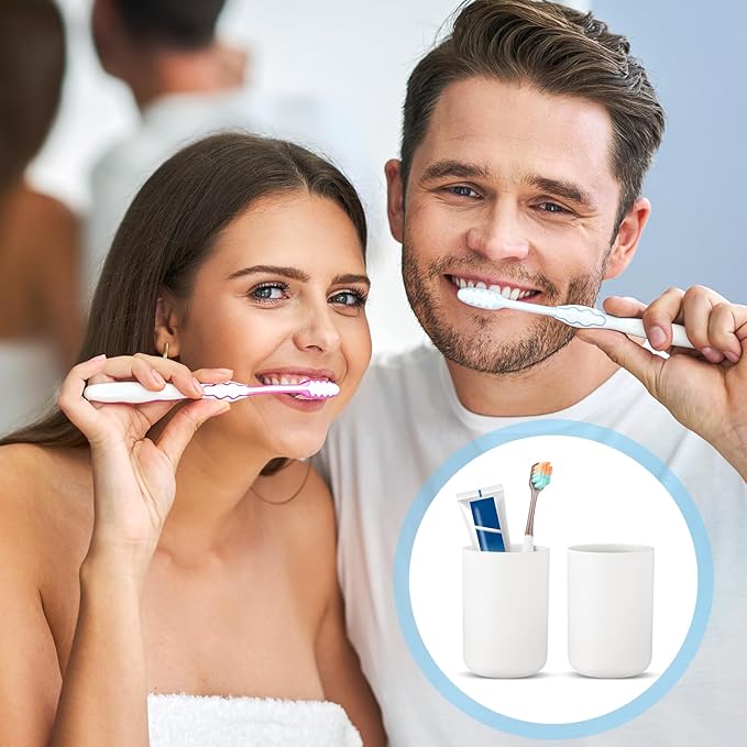 2 Pcs Toothbrush Holder Cup 300ml Bathroom Tooth Brushing Tumbler Plastic Mouthwash Cup for Travel Rinsing Drinking Vanity Countertop Toothpaste Wash Up Washing