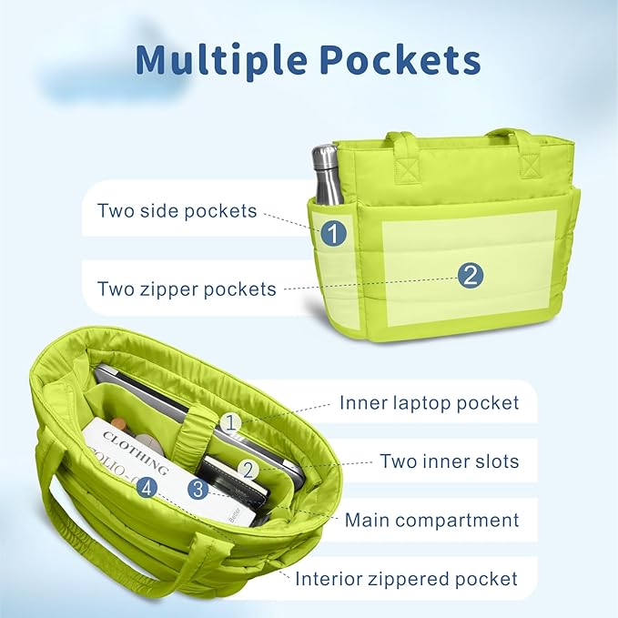 TOPDesign Puffer Tote Bag for Women, Lightweight Puffy Handbag with Compartments, Quilted Shoulder Bag for Work, Travel, Gym