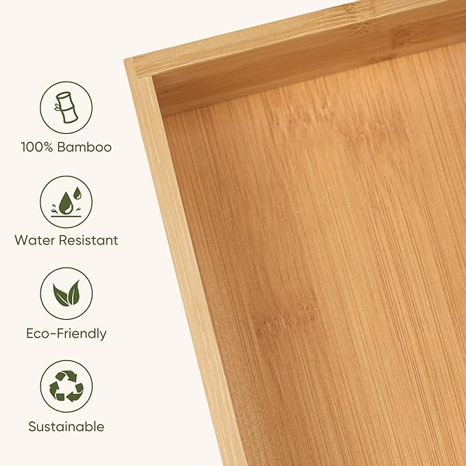 Bamboo Drawer Organizers Set, 5-Piece Multi-Use Wood Storage Organizers, Desk Drawer Tray for Kitchen, Bathroom, Office, Dresser, Bamboo Box Bin for Jewelry, Makeup, Junk, Gadgets