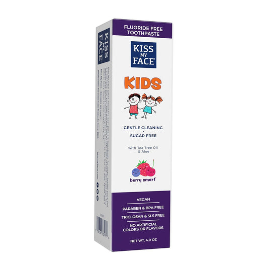 Kiss My Face Kids Toothpaste – Fluoride Free, Natural Berry Flavor, Gentle Cleaning for Children’s Teeth & Gums – Vegan, Sugar Free, SLS Free, No Artificial Colors or Flavors, with Xylitol – 4 oz