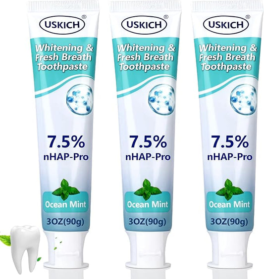 3 Pack Natural Whitening Fluoride Toothpaste,Whitening Toothpastes with Ocean Mint,Nano Hydroxyapatite Toothpaste, Appropriate for Sensitive Teeth - for Adult, Kids Oral Care,3 Oz Tubes