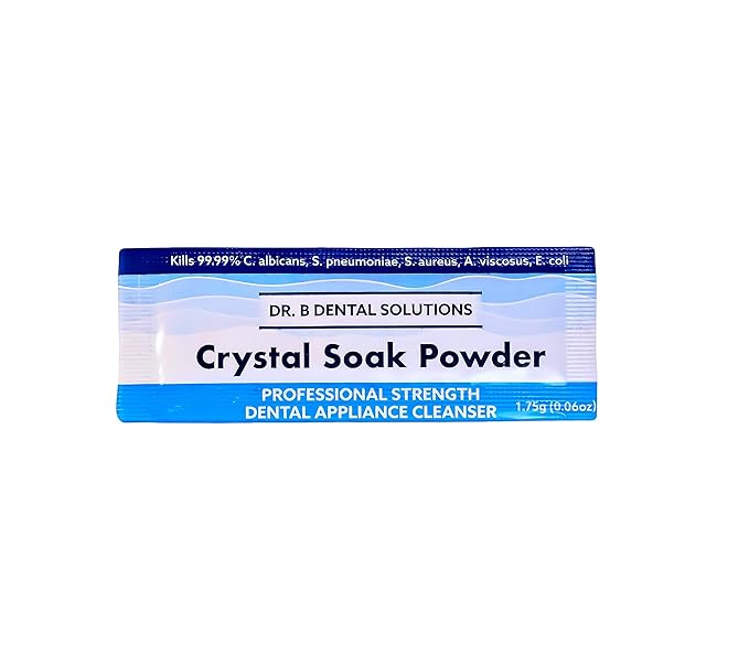Dr. B Dental Solutions Powder Crystal Soak Cleanser, Ideal for Oral Appliances, Dentures, Night Guards, Retainers, Aligners, and Sleep Apnea Devices - 45 Packs Included (Single Pack)