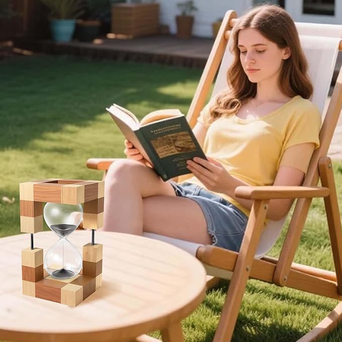 Sand Timer 60 Minute, Large Wooden Hourglass, 60 Min Wood Sand Clock Hour Glass, Reloj De Arena, Decorative Sandglass, Classrom,Office,Cooking, Black Sand