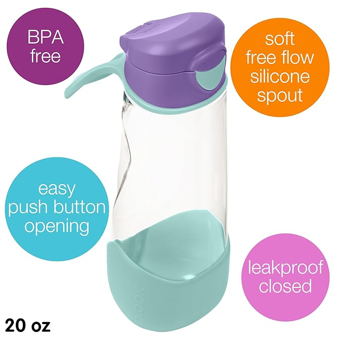 b.box 20 oz Sport Spout Kids Water Bottle for School, Sports, Travel, Daycare. Leakproof, Spill Proof, Dishwasher Safe. Easy Grip Triangle Shape, Durable Tritan Material. BPA Free.