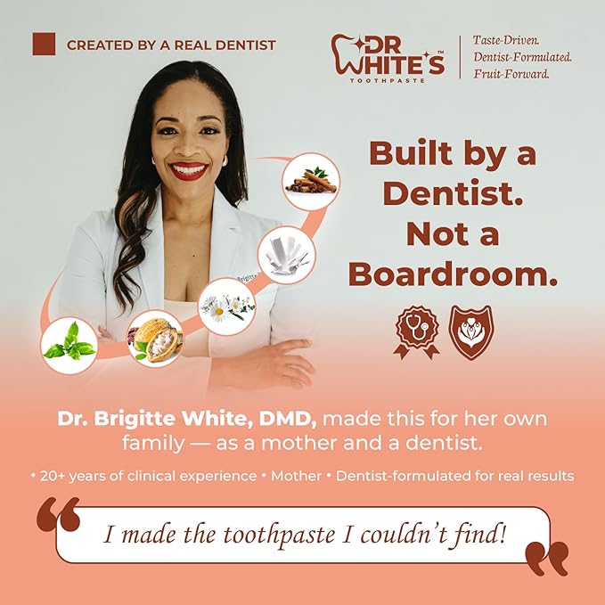 Dr. White’s Fluoride-Free nHA Toothpaste; Dentist-Formulated, Nano Hydroxyapatite + Xylitol, Sensitivity Relief Complex™, Mint-Free, Enamel Safe, Swallow-Safe (3.5 Oz, Sweet Peach)