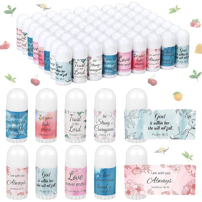 72 Pcs Christian Mini Lip Balm Bulk Gift, 8 Flavors, Moisturizing for All Skin Types, Gift for Operation Christmas, Christian Charity Donation Supplies