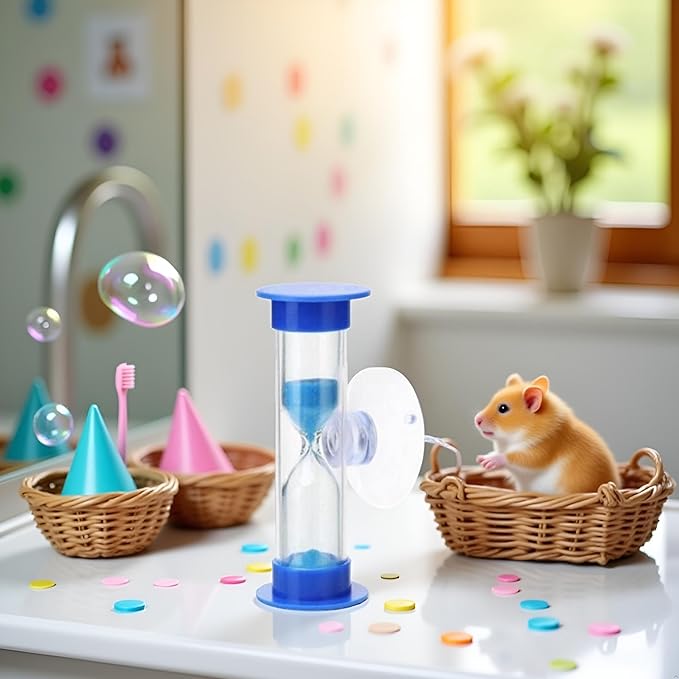 2 Minute Sand Timer for Kids, Blue Toothbrush Timer for Kids 2mins / 3mins Sand Clock Timer Plastic Suction Cup Hourglass Sandglass Desktop Ornament Party Favors