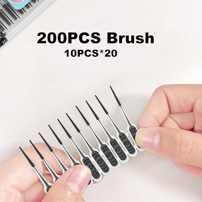 200PCS Interdental Brush with Soft Rubber Handle,Disposable Dental Picks for Teeth Cleaning,Dental Picks with Convenient PP Case (Black)