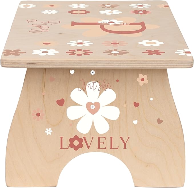 Daisy Step Stool for Toddlers- Personalized Wood Kids Step Stool with Name for Kitchen Sink, Bathroom, Potty Training, Toilet, Kitchen Sink- Sturdy and Safe- Made in USA by BloomOwl (Daisy)