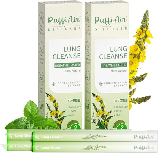 Herbal Diffuser Upgraded with Extracts of Mullein, Thyme and Mint for Cleansing Lungs, Improving Breathing and Oral Air Freshening (Green, 4 Sticks (Pack of 2))