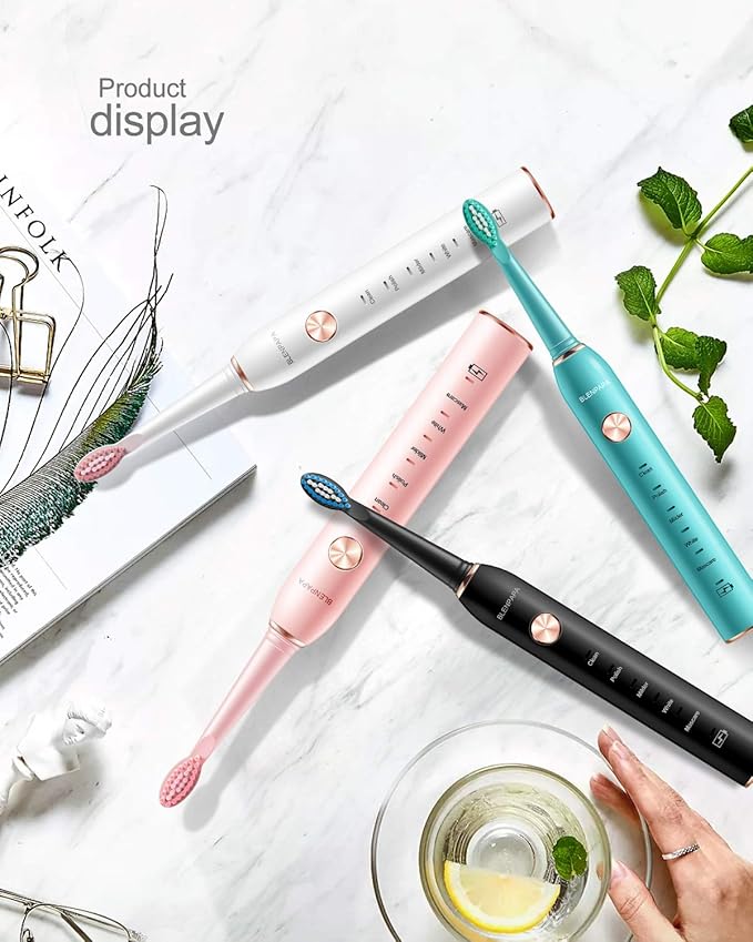 USB Rechargeable Sonic Electric Toothbrush for Adults Powered Motor Soft Dupont Brush Heads 2 Minutes Timer 5 Modes Teeth Whitening, Green