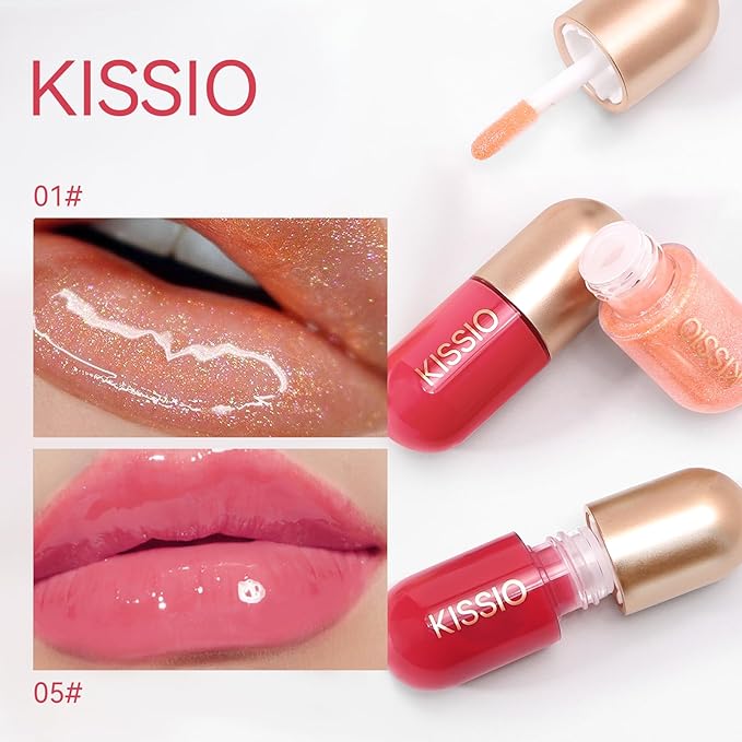 KISSIO Lip Plumper Set,Plumping,Moisturizing and Shimmer,Plumping Lip Gloss,Beauty Lips,01#Lemonade and 05#Dogwood