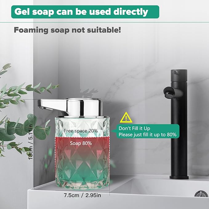 Automatic Soap Dispenser Liquid for Kitchen: 8 OZ Glass Touchless Clear Auto Soap Dispenser for Bathroom - Hand Dish Lotion Home Countertop Kids - Family Couple