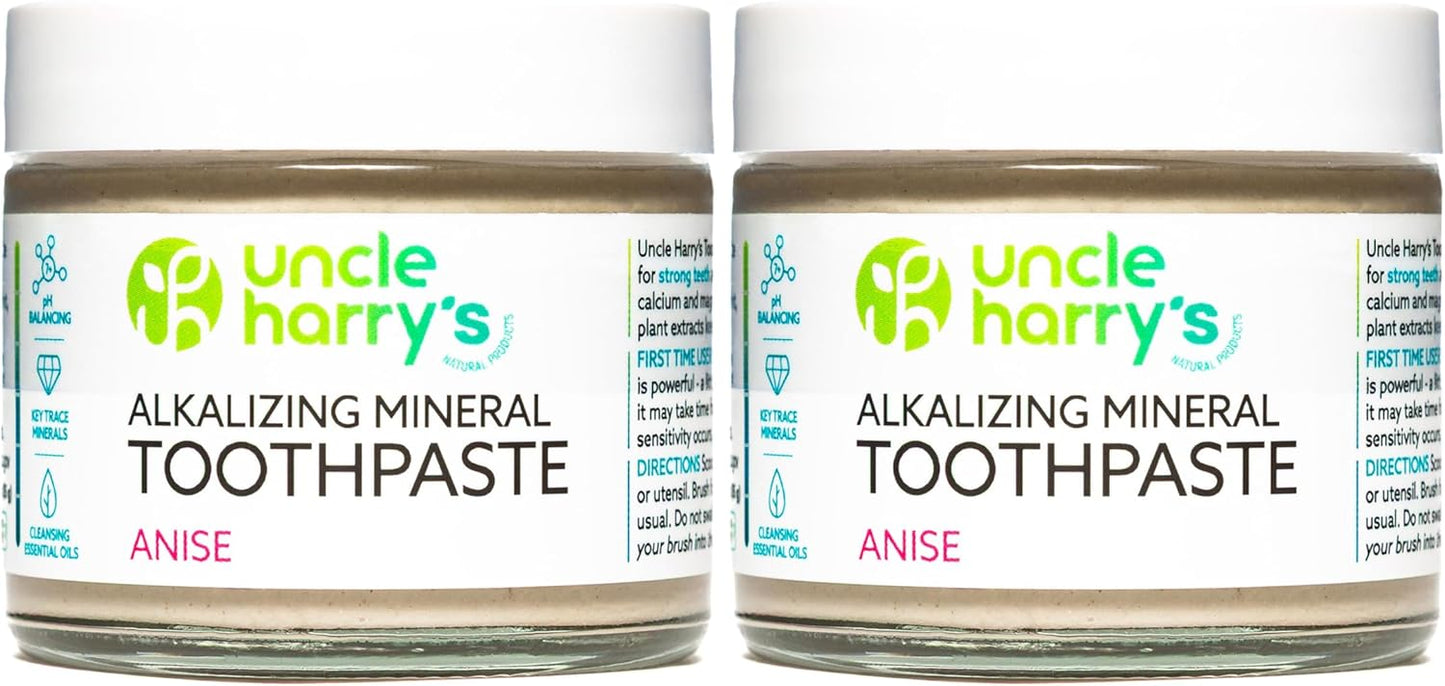 Uncle Harry's Anise Remineralizing Toothpaste | Natural Whitening Tooth Paste Freshens Breath & Promotes Enamel | Vegan Fluoride Free Toothpaste (2 Pack)