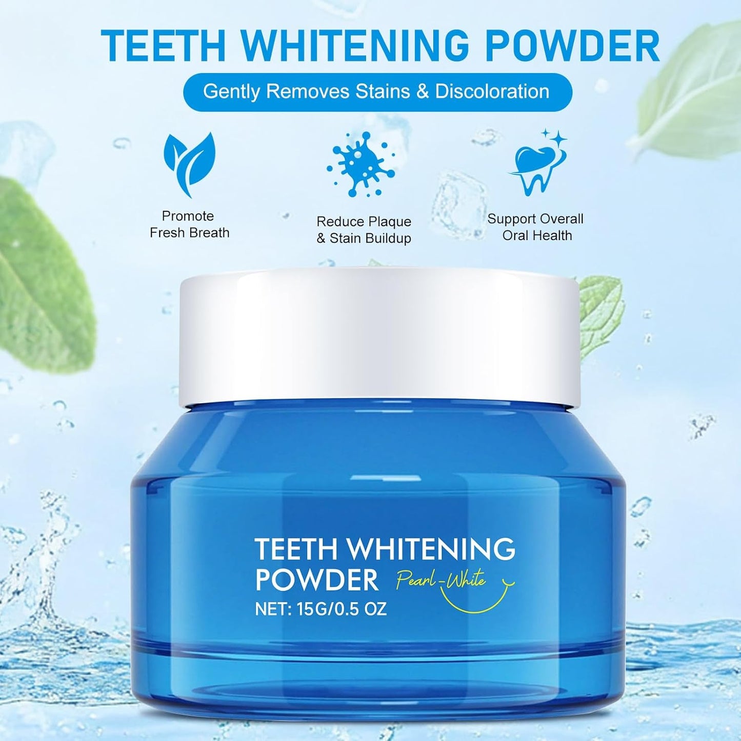 Teeth Whitening Powder, Advanced Whitens Teeth,Removes Stains, No Sensitivity, Toothpaste Power, Breath Freshener,Protects Enamel and Promotes Overall Oral Health, for Coffee, Tea and Tobacco Stains