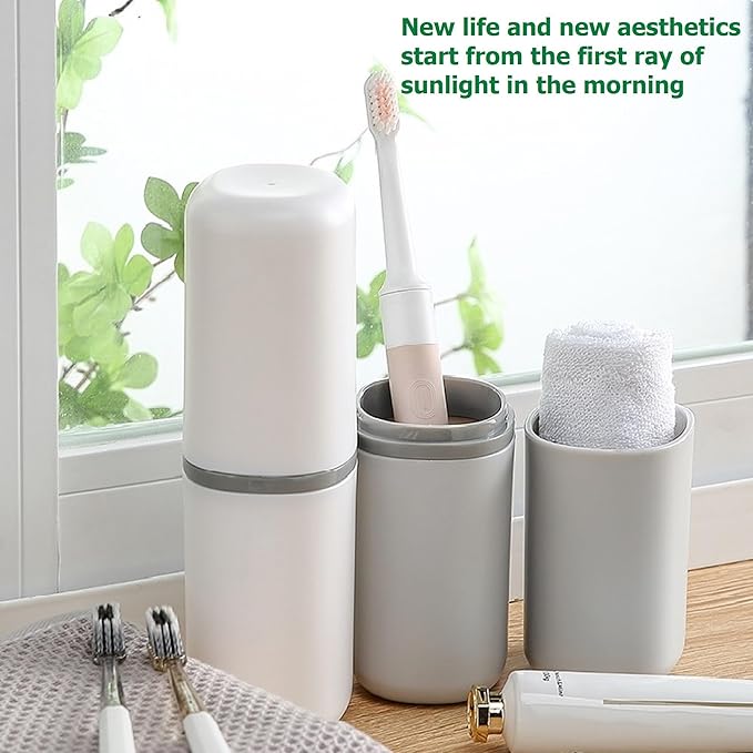 2PCS Toothbrush Travel Case,Multi-Function Portable Toothbrush Cove,Dustproof Toothbrush Holder,Suitable for Business Camping Travel or Daily Use(White + Gray)