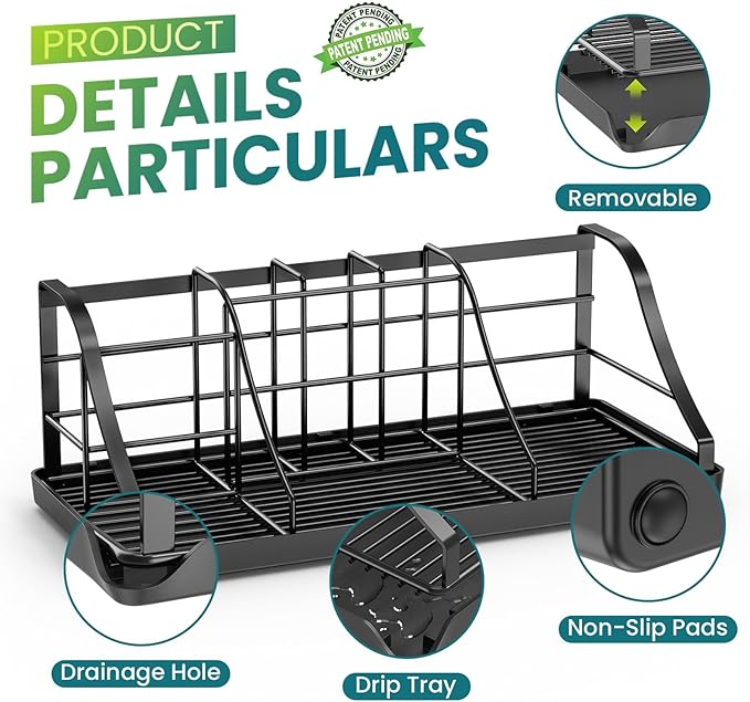 Bathroom Countertop Organizer - Detachable 7 Slots Kids Electric Black Toothbrush and Toothpaste Holder Drainage Tray for Bathroom Accessories Organization Counter Vanity Sink Storage