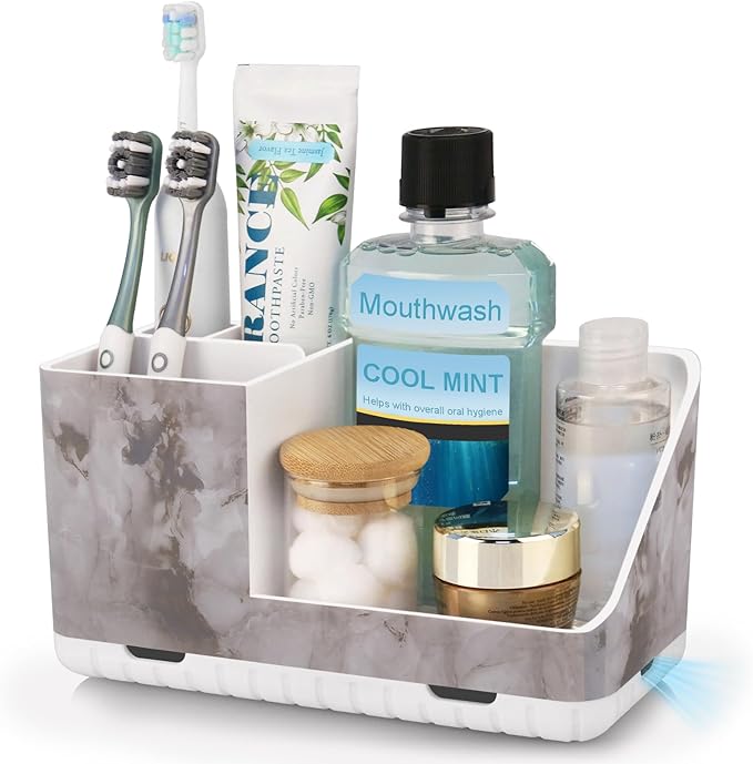 Toothbrush Holders for Bathroom Countertop Organizer, Kids Electric Toothbrush and Toothpaste Holder for Bathroom Organizers and Storage (White Marble Grain)