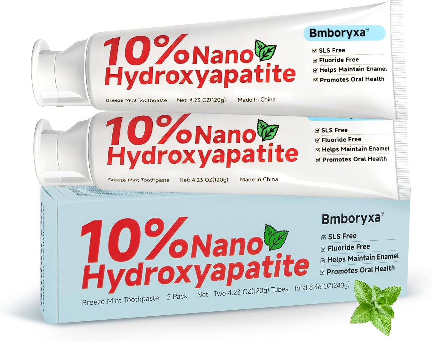 10% Nano Hydroxyapatite Toothpaste, SLS & Fluoride Free Remineralizing Toothpaste for Sensitive Teeth, Whitening, Antiplaque, Fresher Breath, Mineral Toothpast for Adults(4.23oz,Mint)