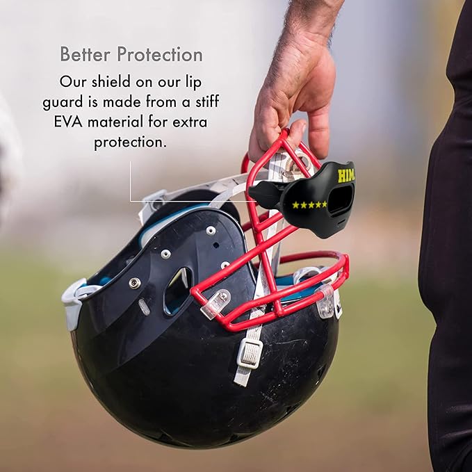 DAMAGE CONTROL Youth Football Mouth Guard – Breathable No Boil Mouthpiece, Protects Lips & Teeth, Works with Braces, Includes Helmet Strap – Sports Gear & Accessories (Him)