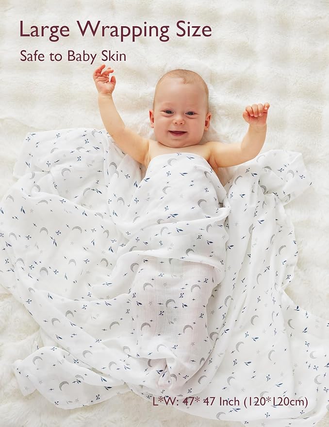 Momcozy Muslin Swaddle Blankets, Ultra Soft Neutral Swaddle Blanket, Breathable Large 47'' x 47'' Baby Infant Newborn Boys Girls Swaddling Receiving Blanket Wraps, Midnight Star Clouds