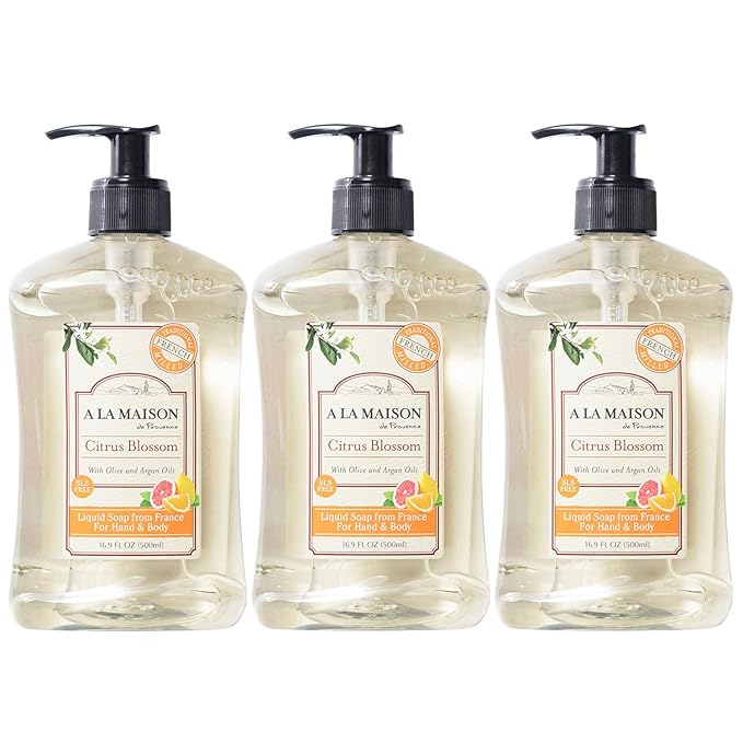 A LA MAISON French Liquid Hand Soap, Citrus Blossom - Natural Hand Wash Made with Essential Oils - Biodegradable, Plant-Based, Vegan, Cruelty-Free, Alcohol & Paraben Free (16.9 oz, 3 Pack)