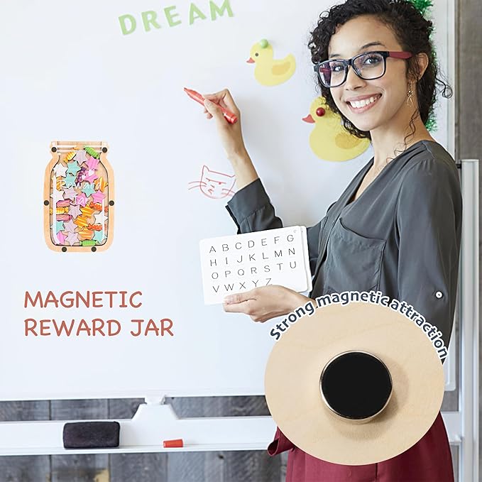 Personalized Stars Reward Jar Magnetic Reward Jar, Classroom Reward Jar for Kids, Jar Reward System Behavior Chart for Kids Incentive Chart for Classroom (Star+Candy)