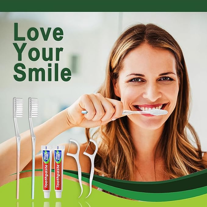 100pcs Disposable Toothbrushes with Toothpaste Floss Individually Wrapped, 2 Color Disposable Toothbrush, 10g Toothpaste, Floss Pick, Bulk Toothbrush Kit for Homeless,Airbnb,Hotel