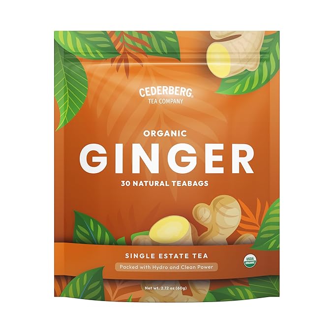 Cederberg Tea Company Organic Ginger Tea — 30 Tea Bags | Organic Herbal Tea From Single Origin | Eco-Friendly Tea Bags | Non-GMO Caffeine Free Tea With Zero Sugar
