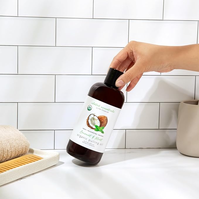 Coconut Oil Pulling for Teeth and Gums 16oz Value Size, USDA Certified Organic Peppermint Flavored CocoMint Mouthwash - Vegan, Non-GMO, Cruelty-Free, Cold-Pressed and Steam Distilled