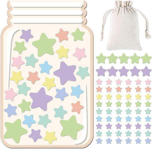Magnetic Stars Reward Jar for Kids 68Pcs Pastel Stars 1 Storage Bag Reward Jars Behavior Management Classroom Tools Positive Behavior Chart for Students Teachers Back to School Supplies