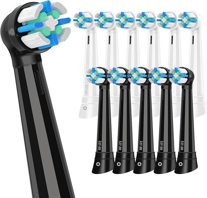12 Pack iO Replacement Heads Compatible with Oral B iO, for Oral B iO 2/3/4/5/6/7/8/9/10 Series Toothbrushes, Medium Bristles, Soft Yet Effective, Black/White