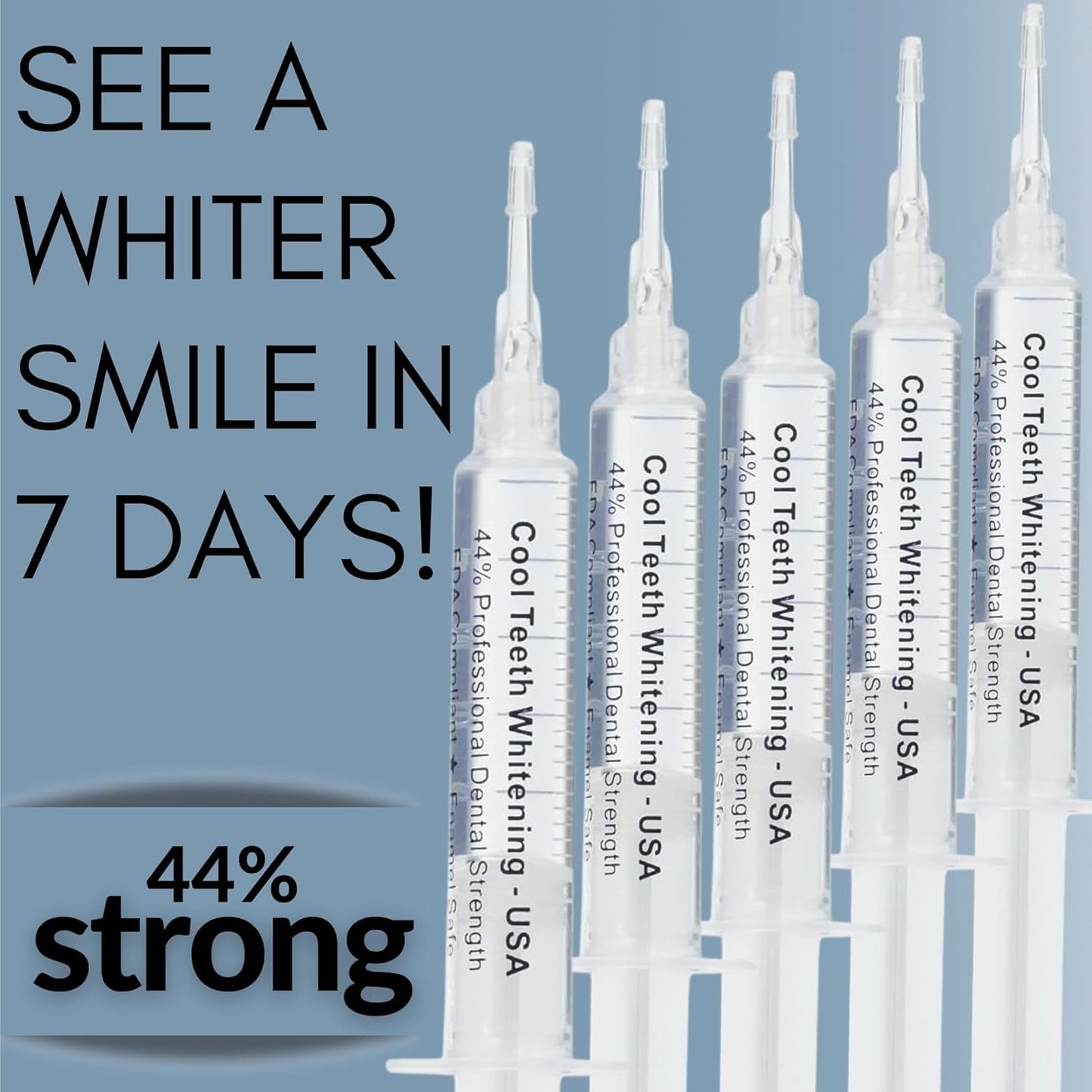 Teeth Whitening Gel for Trays - Professional Strength 44% Carbamide Peroxide, 5 Syringes (50 Treatments) + 2 Trays – Enamel Safe, Removes Coffee & Other Stains