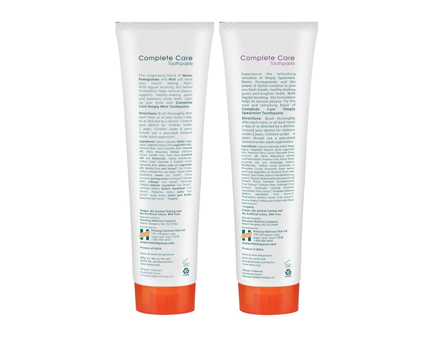 Himalaya Botanique Complete Care Toothpaste, Herbal, Variety Pack, Mint and Spearmint Flavor, Fights Plaque, Freshens Breath, Fluoride Free, No Artificial Flavors, SLS Free, Cruelty Free, 5.29 Oz