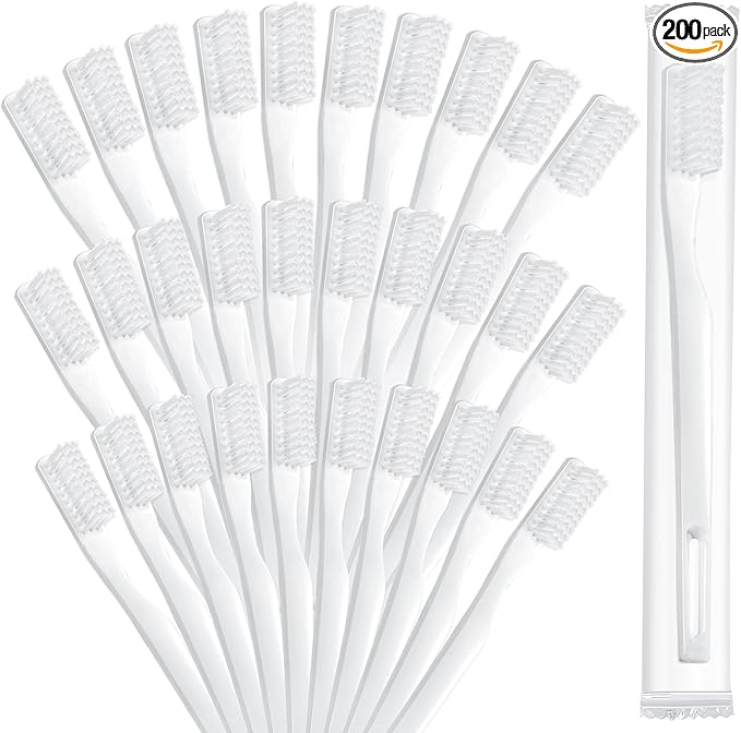200 Pack Disposable Toothbrushes Bulk, Individually Wrapped Disposable Toothbrush, Soft Bristle Travel Toothbrushes, Single Use Toothbrush for Adult Hotels Guest Travel Donation Homeless