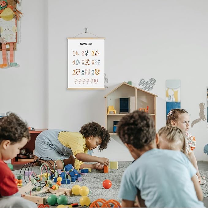 YOUHONG Classroom Wall Art Play Room Wall Decor Number Art Kids Learning Posters with Hanging Rope - Toddler Room Decor Preschool Educational Classroom Posters for Kids (12x15.7 Inch)