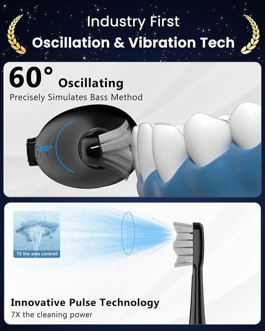 Electric Toothbrush with Water Flosser 3-in-1 Combo, Oscillating & Vibrating Dual Action Flossing Toothbrush, Portable, Clean Plaque& Teeth, 5 Brush Heads, Sonic Electric Toothbrush for Adults