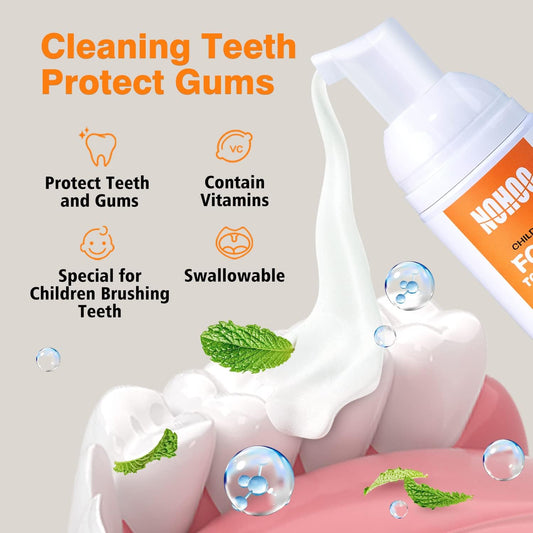 NOHOO Fluoride Free Foam Toothpaste Kids Orange Flavour,Natural Training Toothpaste for Baby Toddler Children Oral Cleaning and Cavity Protection(2 Pack)
