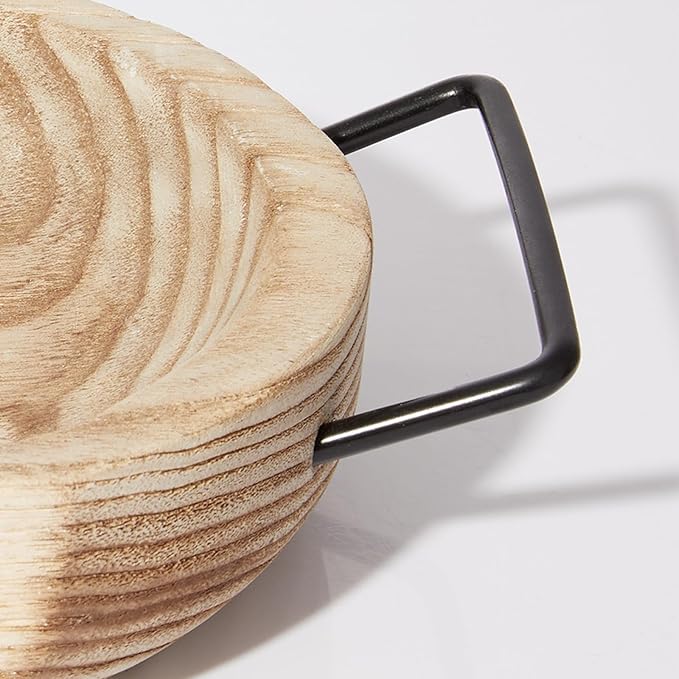 DN DECONATION Round Wooden Tray with Handles, Rustic Wood Ottoman Tray for Coffee Table Bathroom, Trinket Trays Decor for Home & Living Room Decor Farmhouse Perfume Organizer