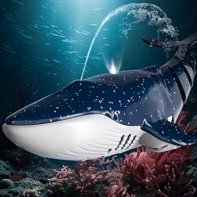 2.4Ghz Remote Control Whale Shark Toys for Boys Kids, 1:18 Scale High Simulation Whale Shark for Pool, Electric RC Shark Fish Toys with Light & Spray Water Function for 4 5 6 7 8 9 Year olds Kid