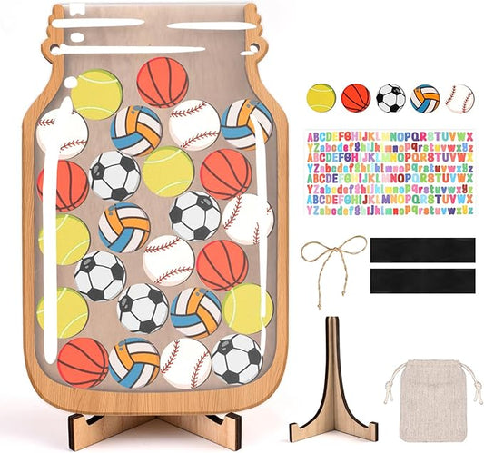 Ball Games Reward Jars for Kids-Magnetic Reward System with Colorful Letter Stickers,Behavior Classroom Incentive Jar for Teachers Parents (Mason Jar with Stars, Kids Motivational Tool)