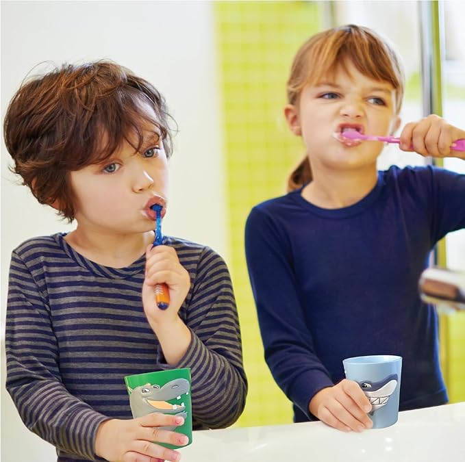 Lily's Home 3D Hippo Tumbler for Kids 10oz - Unbreakable BPA-Free Plastic, Fun Animal-Shaped Drinkware for Ages 3-6 - Toddler Reusable & Bathroom Rinse (2-Pack, Grey)