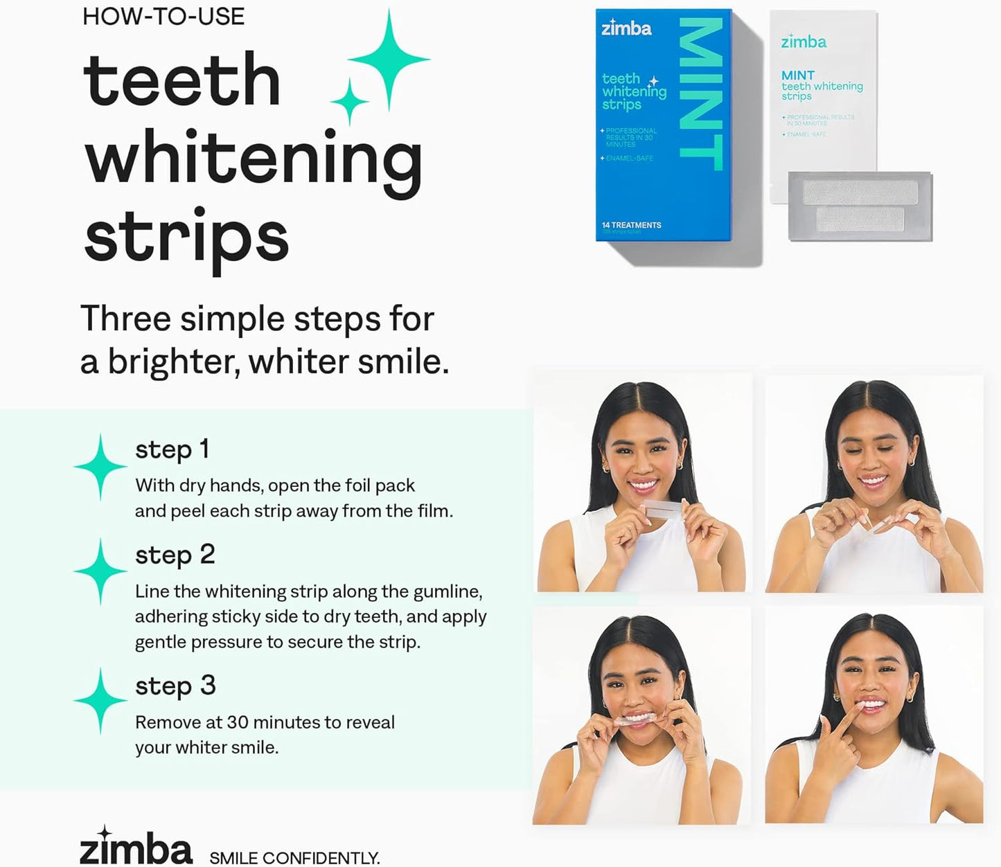 Zimba Peppermint & Coconut Teeth Whitening Strips for Teeth Sensitive, White Strips for Teeth Whitening, Teeth Whitener Stain Remover 28 White Strips Included Per Pack, 2 Pack (14 Day Treatment)