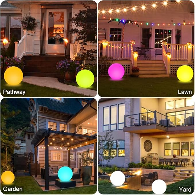 14-in LED Ball Light, Rechargeable Outdoor Globes Light Dimmable RGB Color Changing Globe Floor Lamp w/Remote, Modern Versatile LED Globe Orb Lights Waterproof Glowing Orb Lamp for Home Yard Lawn Path